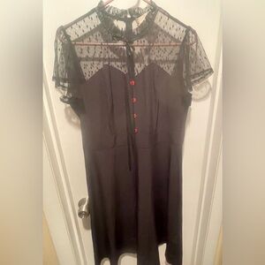 Belle Pogue Black Rockabilly or Gothic style sheer lace top dress L